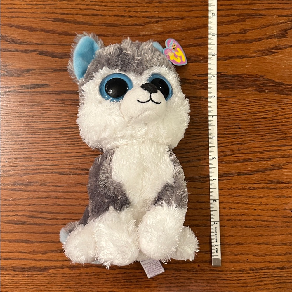 Ty Beanie Boo Plush Husky with Blue and White Fur named slush with tags - Picture 2 of 5